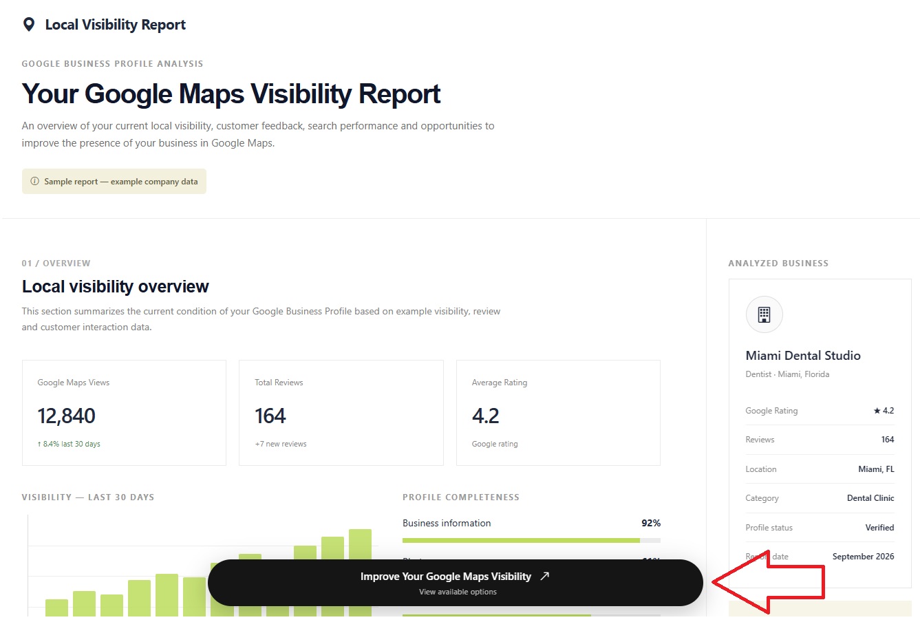 Example Google Maps optimization report